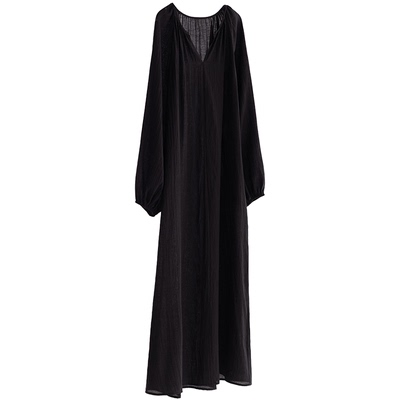 CR宽松茧型九分灯笼袖v领连衣裙