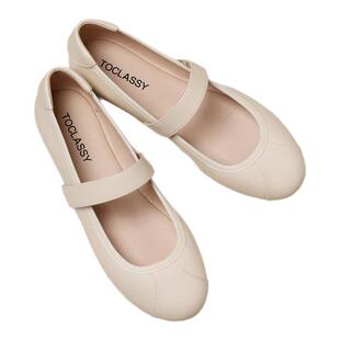 小羊皮 魔术贴一字带玛丽珍鞋 休闲运动德训芭蕾舞平底鞋大码女鞋