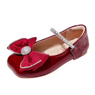 芭比童鞋新年红色皮鞋女童公主鞋2025新款春秋软底鞋子儿童单鞋女