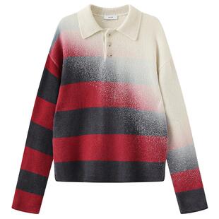 丁程鑫同款8ON8秋冬新品男女同款暴雪植绒条纹针织polo上衣