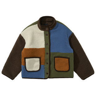 Sleepzoo 25AW 日杂风拼色羊羔绒夹棉外套女秋冬复古百搭棉衣棉服