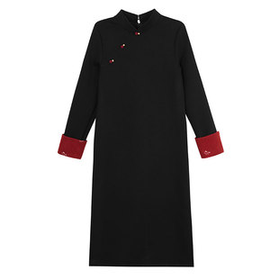 柒院微胖大码高级感气质国风新中式连衣裙2025秋冬宽松显瘦旗袍裙