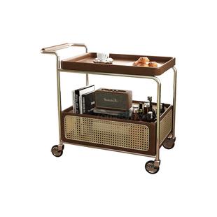 可移动边几小推车茶几客厅家用沙发边柜中古实木小桌子收纳置物架