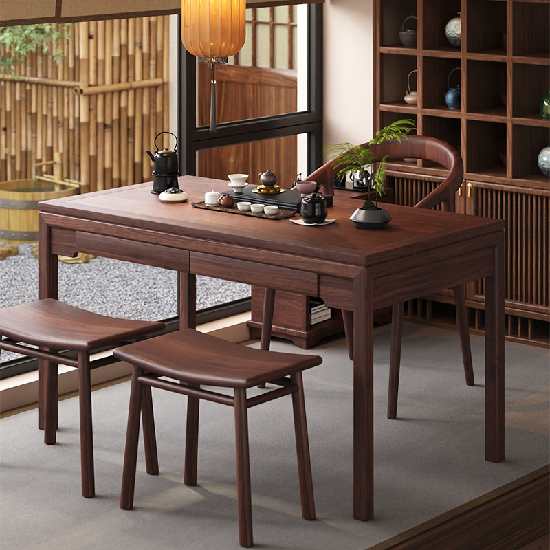 新中式茶桌轻奢现代高级感实木一体桌子家用茶台新款阳台泡茶书桌