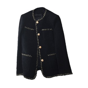 秋冬新款大码金丝小香风外套女胖mm中长款圆领显瘦羊毛粗花呢上衣