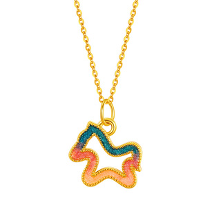 水贝黄金官方旗舰店足金999幻星金驹吊坠项链镂空小马属相送女友