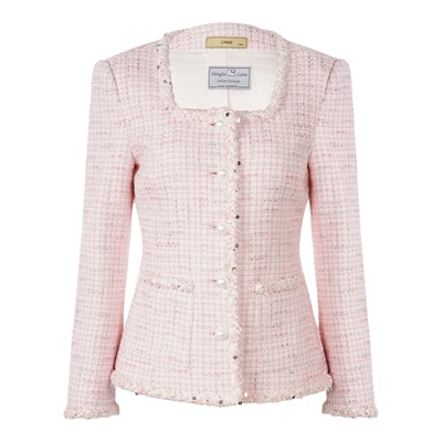 LYNEE【金标 粉黛佳人】棉混纺收腰香风外套女2026春新款粉色上衣