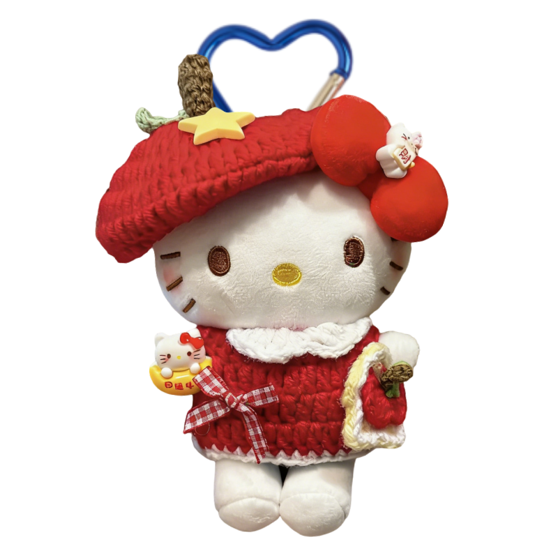 正版新年红纽扣HelloKitty凯蒂猫包挂件卡通毛绒玩偶钥匙扣送礼物