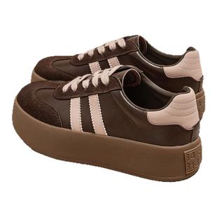 厚底德训鞋女款2026新款春季百搭棕色鞋子加绒板鞋爆款复古运动鞋