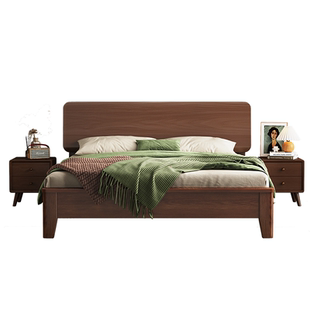 北欧全实木床架1米8胡桃木轻奢双人高端大气主卧现代简约1.5家用