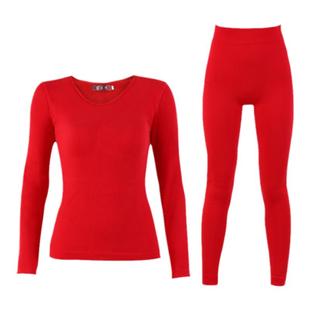 红豆大红色保暖内衣加绒加厚女士马年中老年人本命年保暖内衣套装