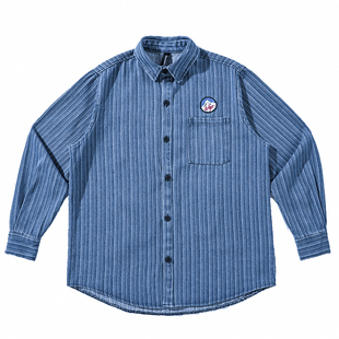 春秋季日系潮牌宽松条纹衬衫男韩版潮流长袖衬衣情侣学生百搭上衣