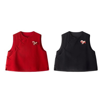 羊毛红色毛呢中式马甲