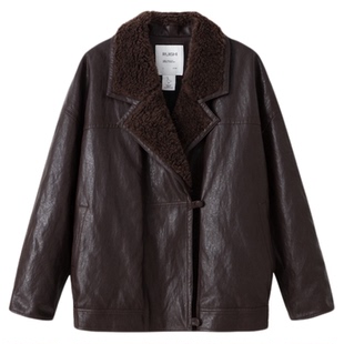 RUISHI芮时“漫冬收藏家”90白鹅绒复古pu皮夹克外套羽绒服女冬