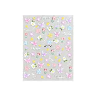 法式蝴蝶雏菊浮雕小花美甲贴纸春日多巴胺太阳花油画干花美甲贴花