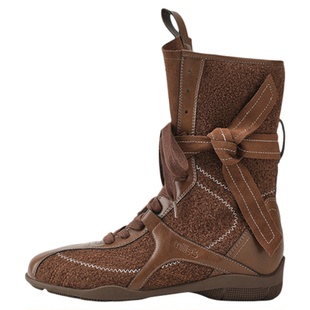 MILLIE'S/妙丽棕色马丁靴女2025新款拳击靴秋冬季美拉德加绒靴子