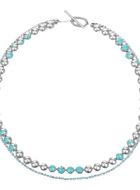 珍珠彩色蓝色原创设计小众锁骨链