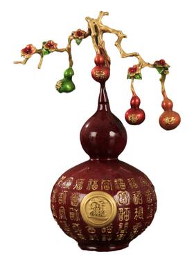纯铜百福葫芦彩绘福禄工艺品装饰摆件客厅创意中式摆件饰品家居