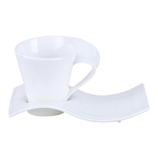 创意欧式陶瓷波浪咖啡杯碟套装送勺小奢华家用简约纯白下午茶茶杯