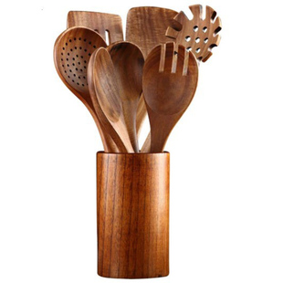 柚木厨房锅铲汤勺木铲煎铲不粘锅专用长柄锅铲饭勺漏勺耐高温厨具