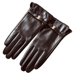 小香风时尚小山羊皮真皮手套女薄款开车驾驶触屏加绒保暖冬季纯皮