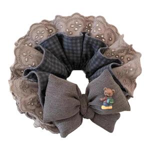 韩系复古灰色格子蝴蝶结发圈