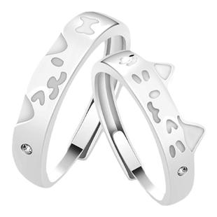 VIVIWELL【欢喜猫咪】可爱情侣对戒小众设计女精致纯银戒指指环