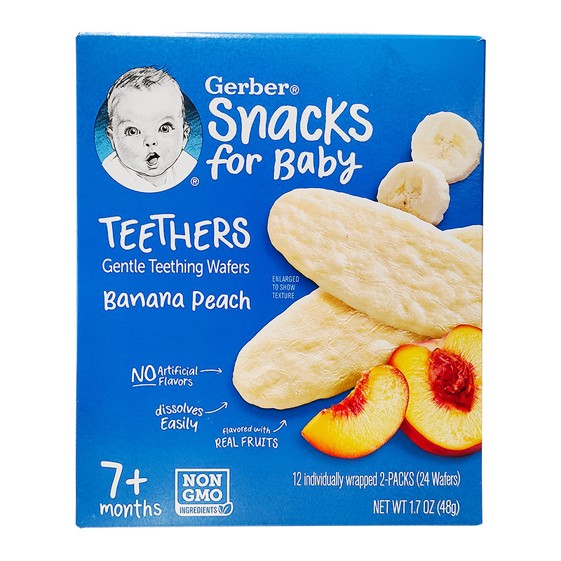 美国进口嘉宝米饼宝宝磨牙饼干 零食7个月以上香蕉水蜜桃味米饼