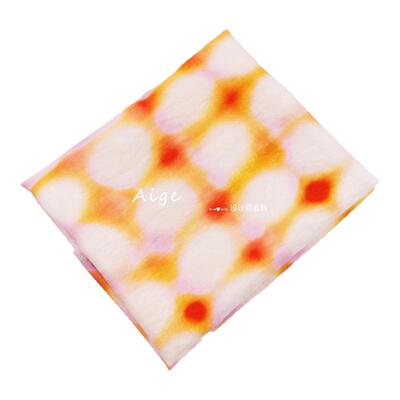 薄款 米色+橘红蓝紫色不规则圆圈扎染印花天丝棉麻衬衫汉服裙布料