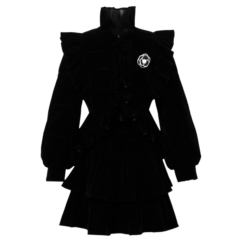 2026冬新气质温柔淑女风木耳边收腰三防羽绒服+高腰百褶短裙套装