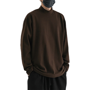 保暖自发热半中高领长袖T恤男冬季德绒加厚纯色上衣服内搭打底衫