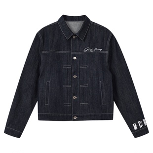 MEDM 原牛基础套装袖口字母刺绣休闲外套潮流宽松翻领牛仔夹克男