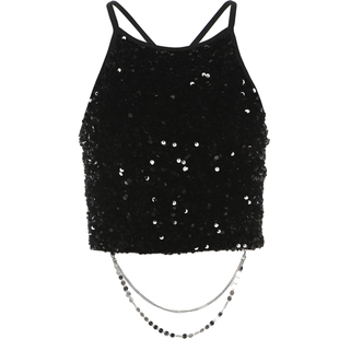 KLIOU 拽里拽气辣妹blingbling吊带小背心女链条显瘦高腰露脐上衣