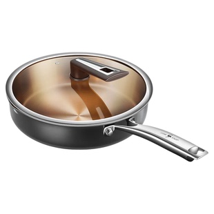 三四钢®316L不锈钢防烧黑平底锅加厚聚油无涂层煎锅家用煤气灶用