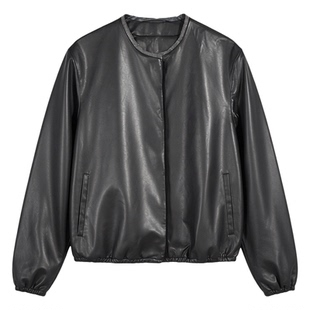 薄款植鞣绵羊皮皮衣外套女2025春秋宽松圆领通勤真皮皮夹克短款