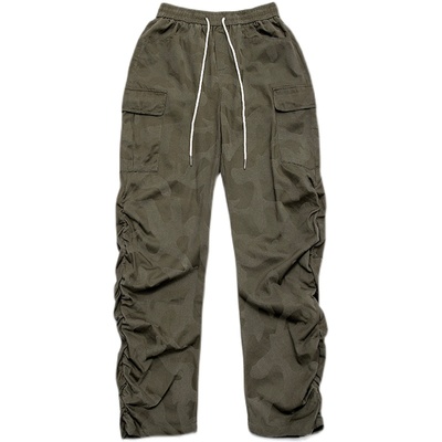 烦恼的Octopusl美式迷彩褶皱工装长裤高街加绒宽松vibe裤子男秋冬