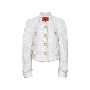 lefame拉飞姆秋冬时尚摩登都会珠片保暖小香风织带羽绒服外套女