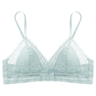 HSIA遐无钢圈内衣女三角杯法式bralette中小胸薄款全蕾丝性感文胸