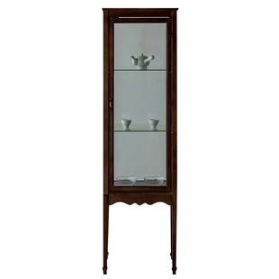 中古风实木玻璃柜客厅靠墙储物柜复古风收纳柜子实木展示柜陈列架