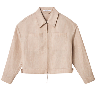 pure touch女装 25秋冬新款羊毛亚麻混纺短外套休闲拉链翻领夹克