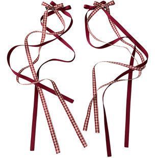 学院风长飘带格子对夹编发丝带绑发蝴蝶结发夹双马尾头饰侧边发卡