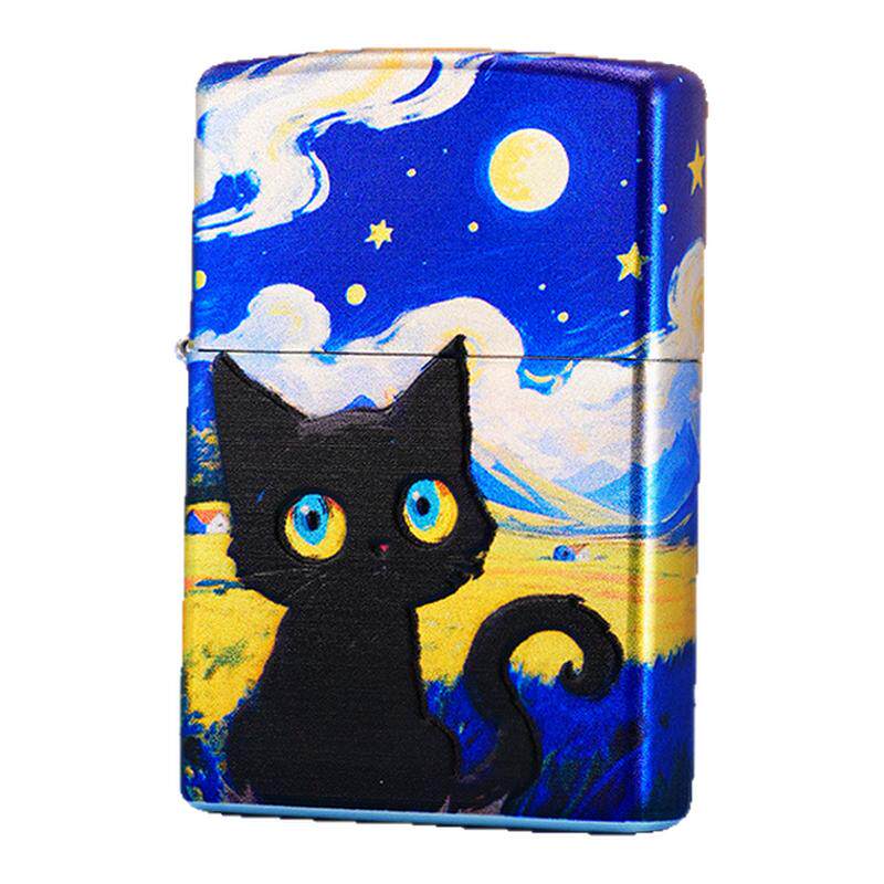 zippo星空猫炫彩烫金打火机