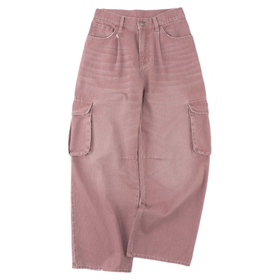 COCO ZONE 刘一一 ''三重水洗工装裤''100棉阔腿牛仔裤 CF2A0299