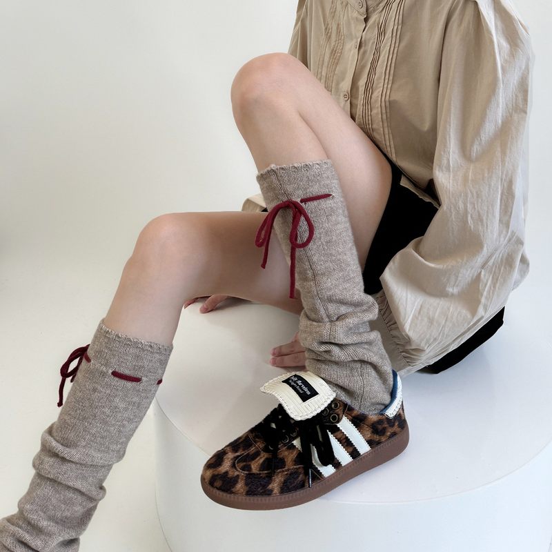 绑带蝴蝶结袜套女秋冬季学院风日系y2k堆堆袜辣妹甜妹针织小腿套