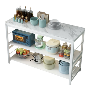 厨房岩板切菜桌操作台落地家用多层置物架微波炉烤箱储物架双层桌