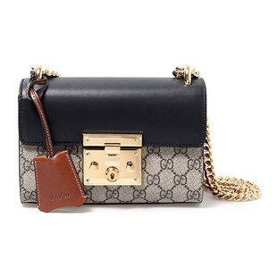 9.9/9.5新GUCCI古驰 Padlock帆布拼皮乌木色/黑色女款小号单肩包
