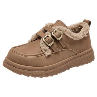 大东官方棕色棉鞋女款2025新款冬季厚底保暖女鞋复古毛毛鞋勃肯鞋