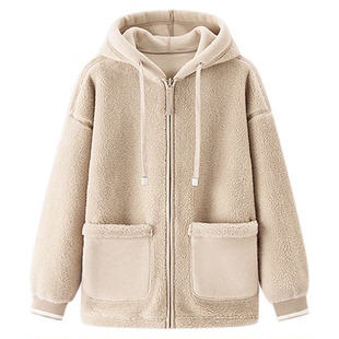 森马外套女仿羊羔毛摇粒绒双面穿宽松上衣2025冬新款卫衣夹克女装