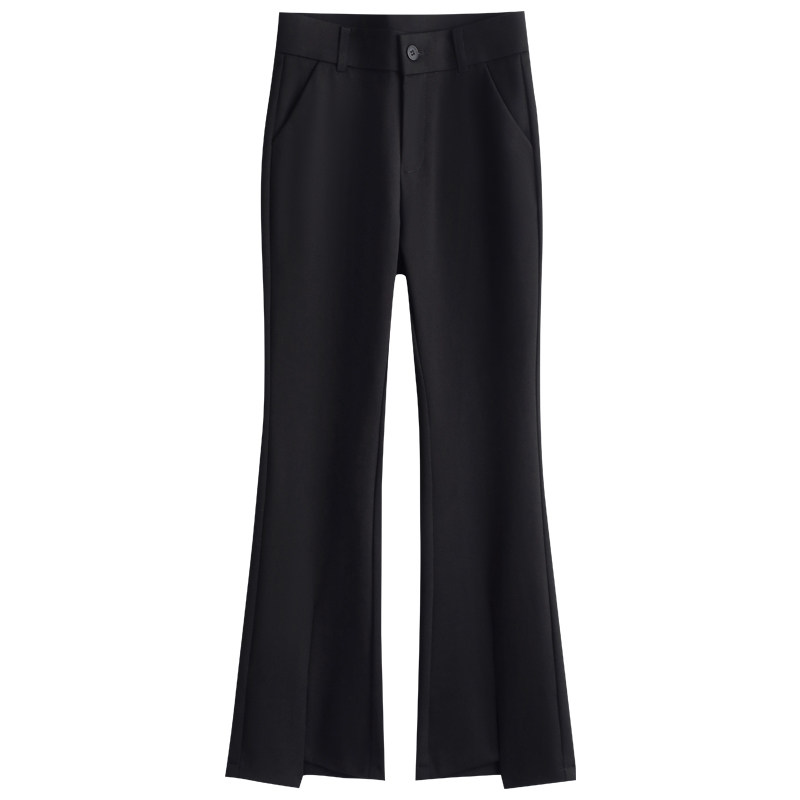 哥家微喇裤女九分裤女士黑色秋冬加绒长裤高腰修身显瘦开叉休闲裤