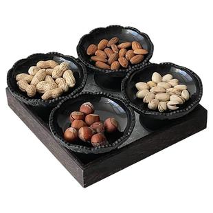磨砂黑干果盘套装高级感四宫格水果盘家用客厅点心盘糖果零食盘子